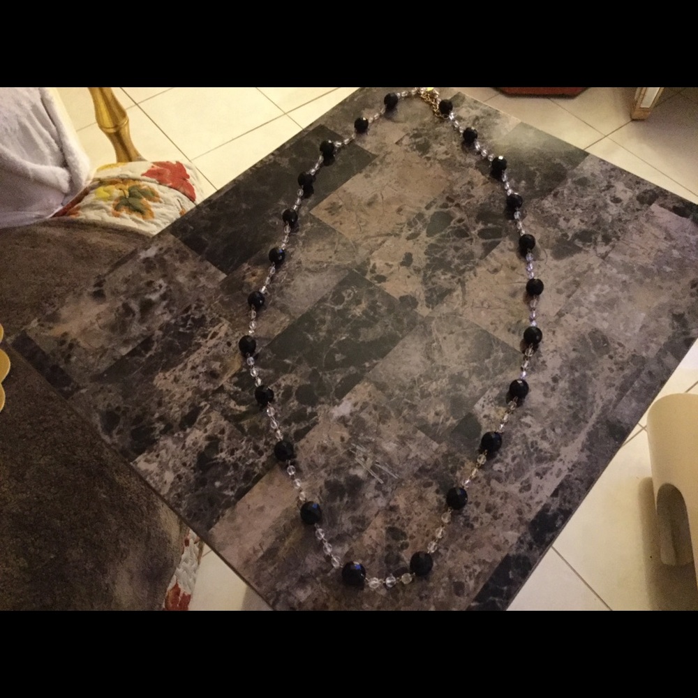 Black and clear with silver long necklace